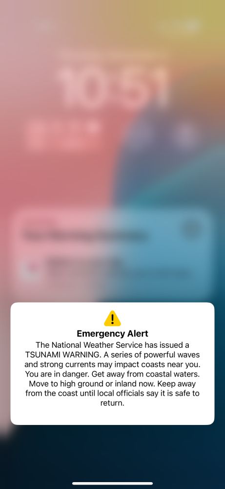 iPhone alert warning of an impending tsunami. 