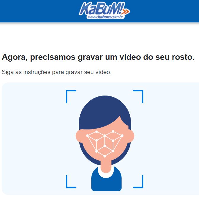screenshot do site kabum solicitando a gravação de vídeo para reconhecimento facial