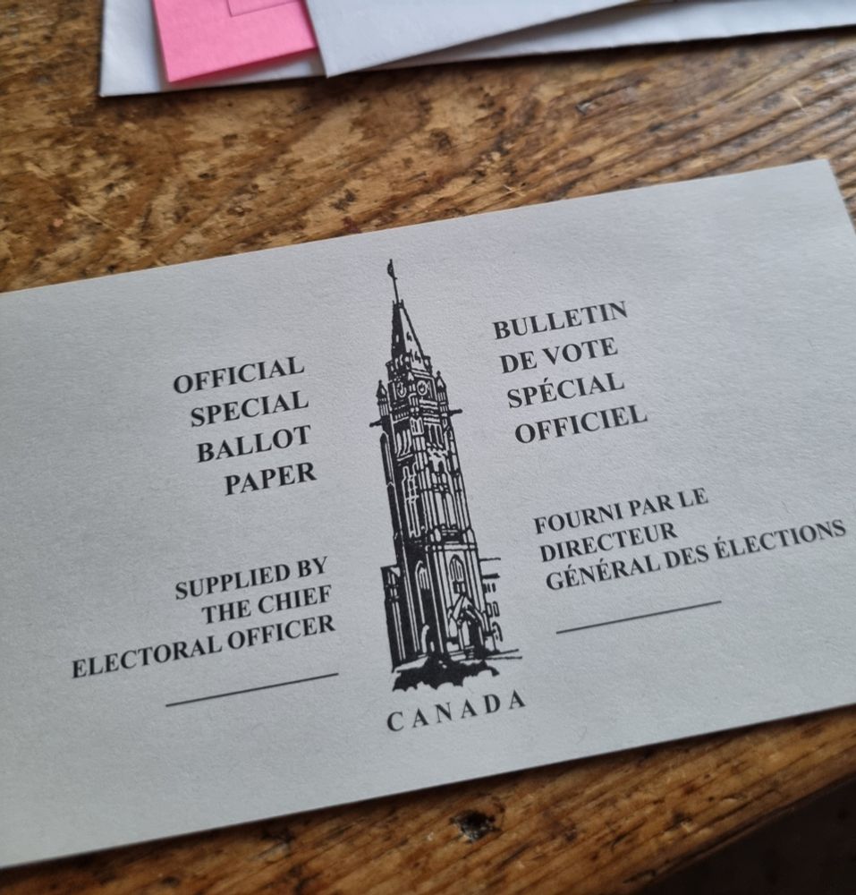 Photo of Canadian postal ballot paper.