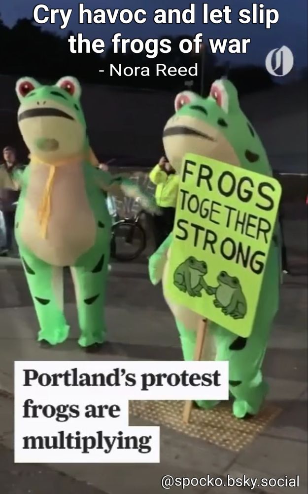 Cry havoc and let slip the frogs of war from https://bsky.app/profile/NORA.ZONE 
 spoken by Mark Antony in Act 3, Scene 1, line 273 of William Shakespeare's play Julius Caesar: "Cry 'Havoc!', and let slip the dogs of war."