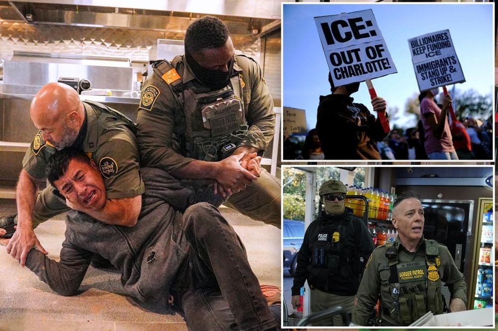 Border Patrol in NORTH Carolina strangling a guy and A sign that says ICE out of Charlotte
Ajudicated liar CBP head Greg Bovino 