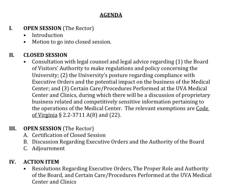 Agenda for the board meeting. Link: https://bov.virginia.edu/sites/g/files/jsddwu1171/files/2025-02/%2725%20FEB%2021%20SPECIAL%20MEETING%20OF%20THE%20FULL%20BOARD%20BOOK.pdf