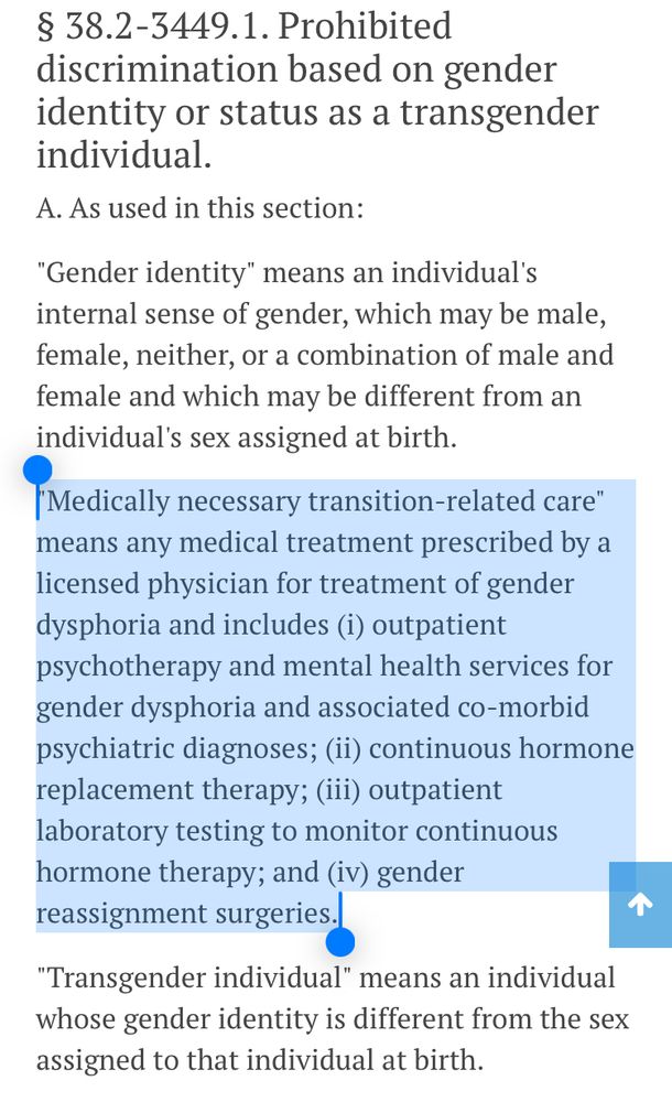 Code of Virginia defining medically necessary transition-related care.