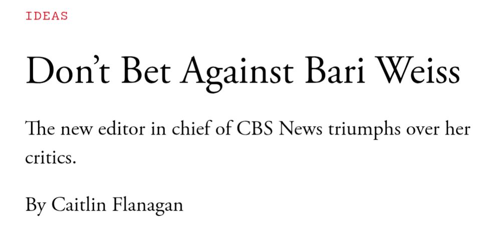 Caitlin Flanagan in the Atlantic admiring Bari Weiss.