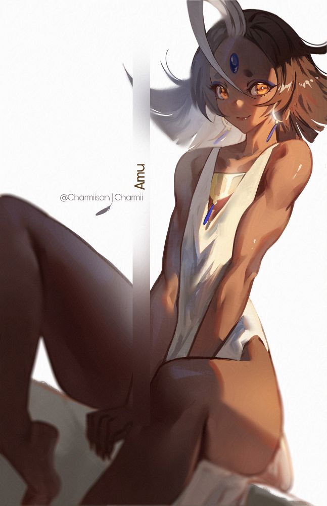My oc relaxing with her arms between her legs from a slightly lower angle.
