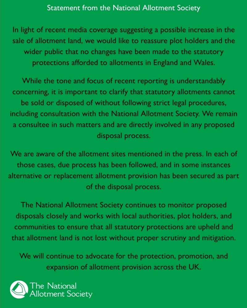 Post by allotment society saying allotments can't be changed from allotments without due process.