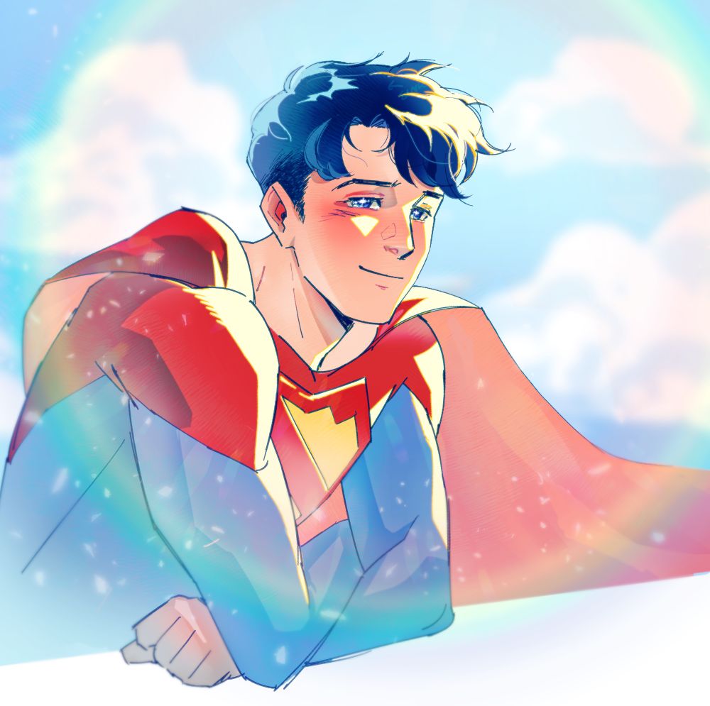 Drawing of Jon Kent looking dreamily into the camera, surrounded by sparkles