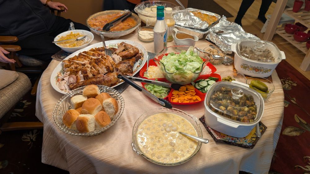 Picture of thanksgiving food items on a table