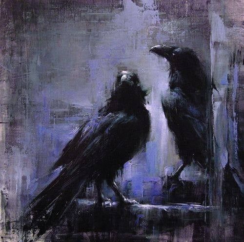 Painting of two crows. Artist unknown to me