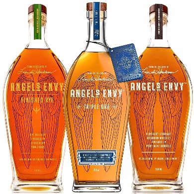 Three bottles of Angel’s Envy bourbon.