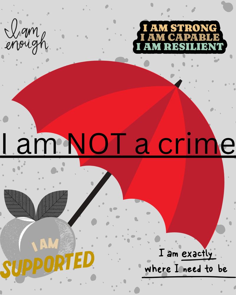 The Sex Work Historian’s HIV Is Not A Crime Awareness Day infographic features various motivational slogans and the words: “I am not a crime.” The image also contains a grey peach (The Sex Work Historian’s logo) and a red umbrella (the international symbol for sex workers’ rights).
