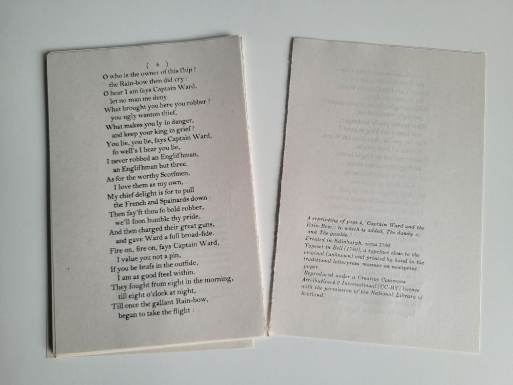 Letterpress printed page of chapbook 