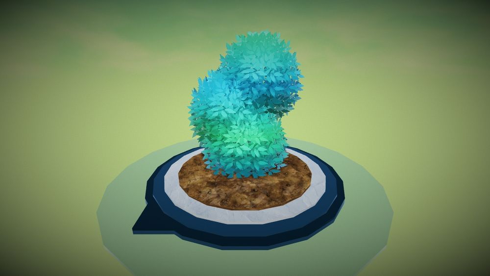 A bush made of multiple spheres, colored in a green-blue gradient.