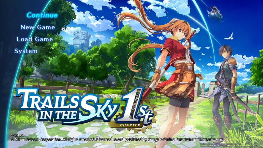 A screenshot of the title screen for the video game “Trails in the Sky 1st Chapter”
