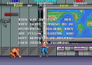 The fight is over; Blue Pants has trumped over Orange Pants. Orange Pants kneels in the left corner. Text reads, "THIS WAR IS OVER. BUT, THEY LEAVE NOTHING TO BE REGRETTED, BECAUSE THEY ARE FELLOW SOLDIERS WHO HAVE SURVIVED BY HELPING EACH OTHER IN FIGHTING..."