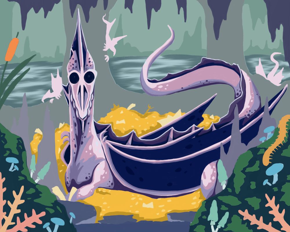 A painting detailing an Ancient Deep Dragon from Episode 2 of Dastardly Dungeoneers: Hell-Fired Heroes