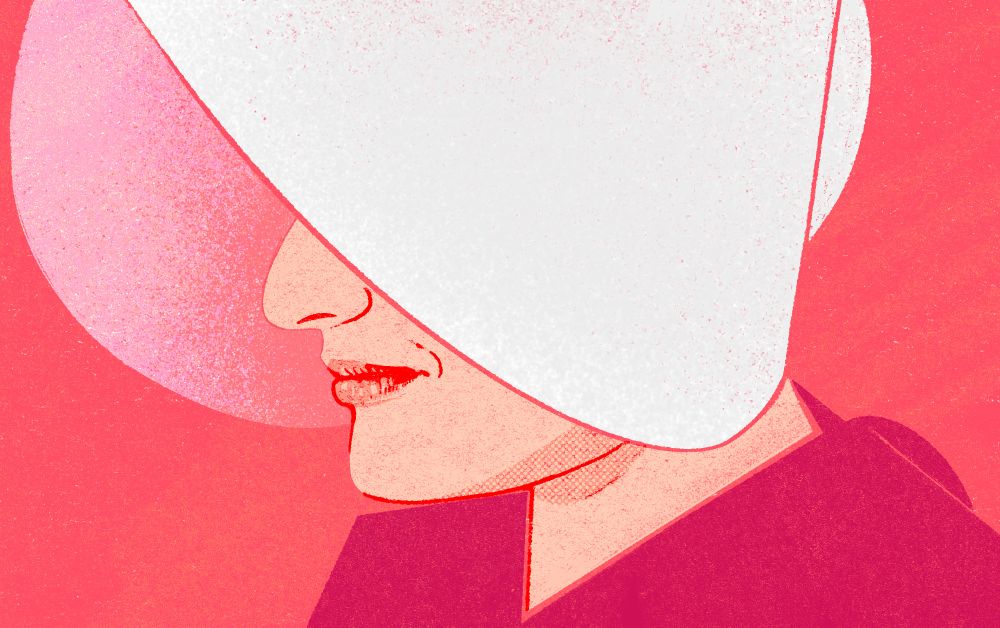 Illustration by Evan Pine of June, played by Elizabeth Moss from the show A Handmaid's Tale.