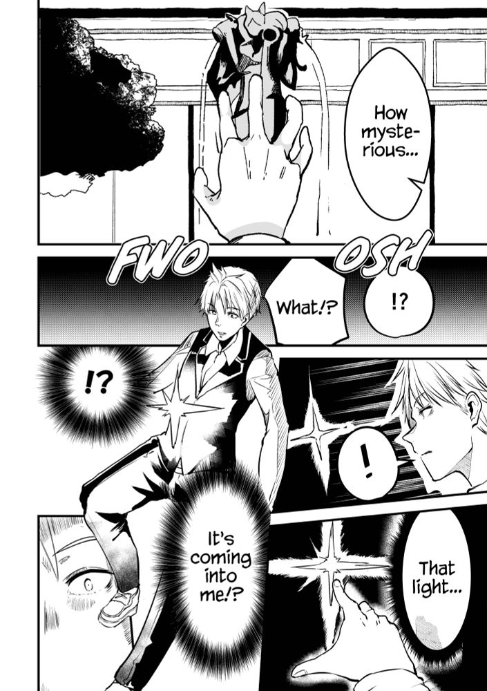 A set of panels from "Uma Musume Pretty Derby - The Story of a Trainer Who Has Ended Up Becoming an Uma Musume in a What-If Scenario." In the comic, a umamusume trainer is reaching out to a light coming from the three goddess statue in the style of an inspiration event from the hit mobile game "Umamusume Pretty Derby"
