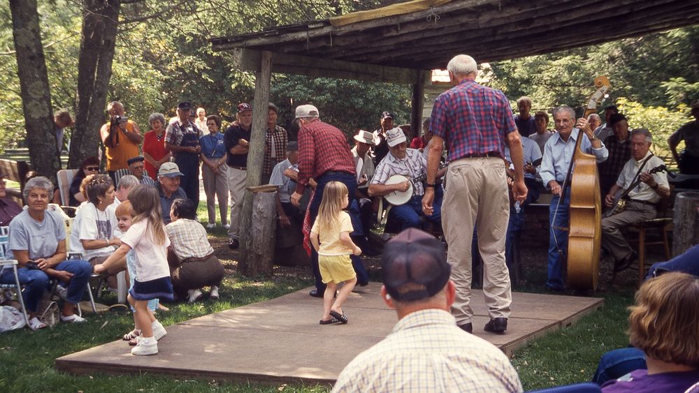 A local band plays the  for cloggers at Mabry's Mill along the Blue Ridge Parkway in Virginia.