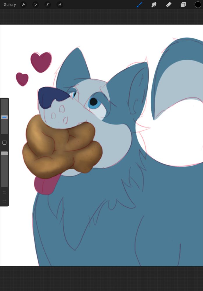 Unfinished drawing of a feral dog character with a mouthful of poop