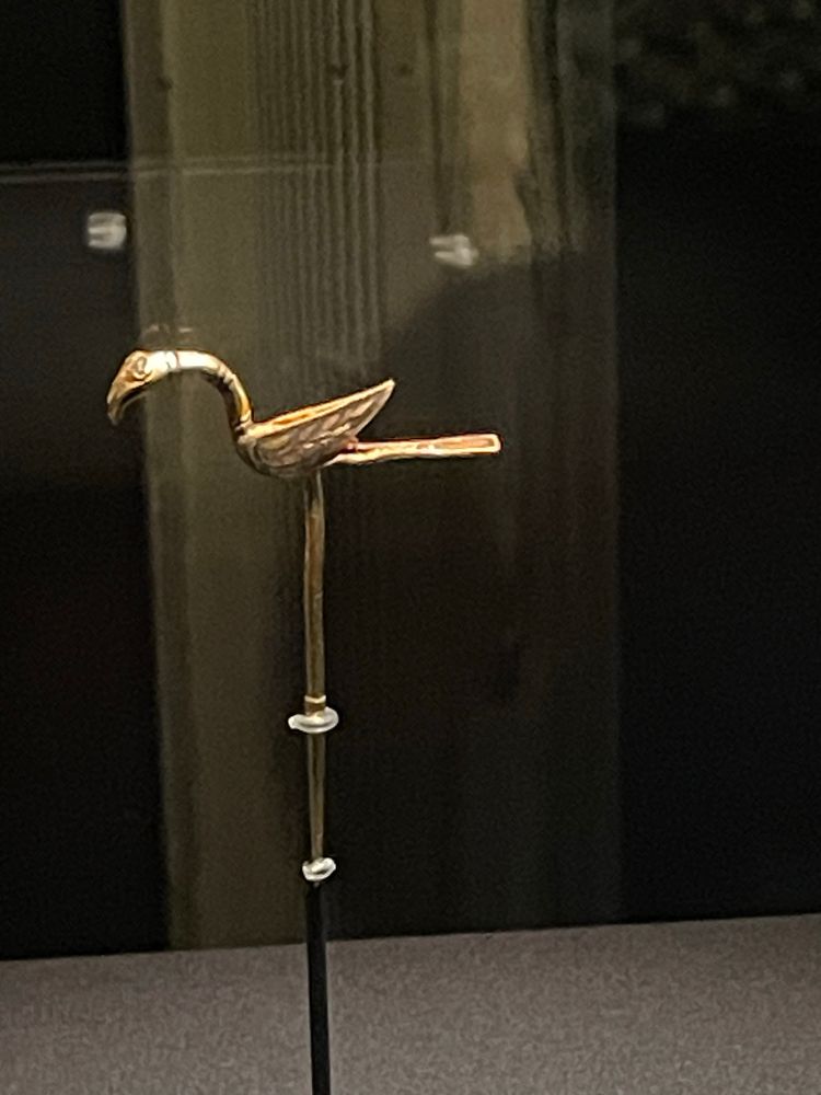A gold bird pin from the Galloway Hoard