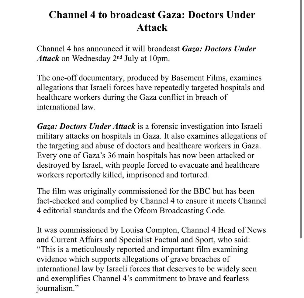 Channel 4 to broadcast Gaza: Doctors Under Attack.