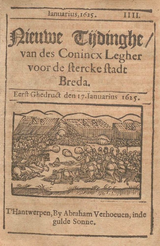 Front page of the Nieuwe Tijdinghen (New Tidings) published in Antwerp on 17 January 1625.