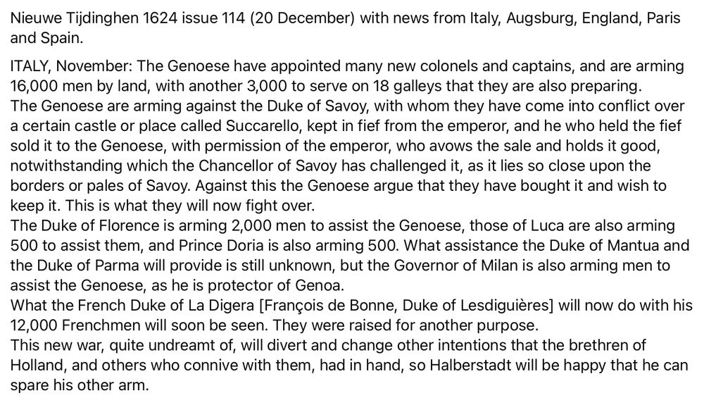 News from Italy in Nieuwe Tijdinghen 1624 issue 114