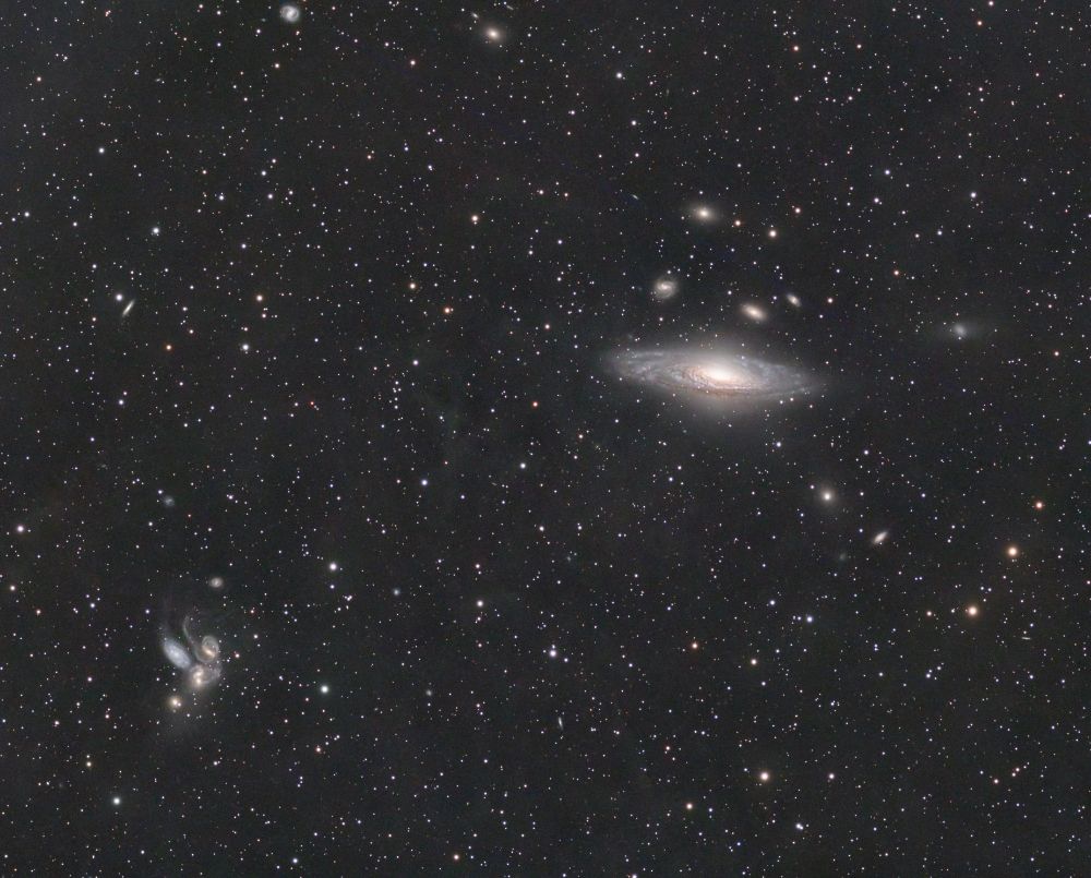 NGC7331 and Stephan Quintet shot from my backyard with a 130mm refractor and PlayerOne Poseidon-M monochrome camera.