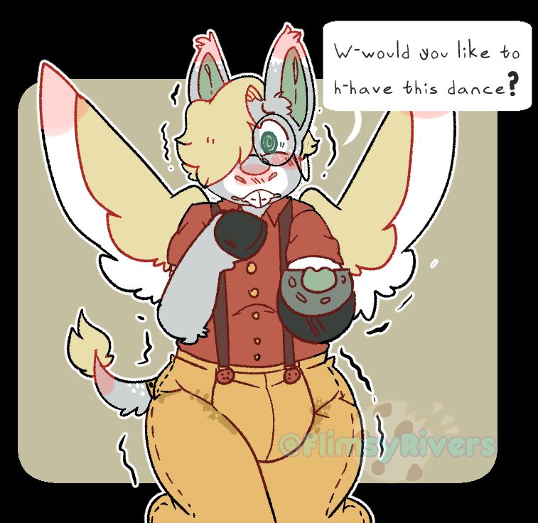 Fickle shakily asking YCH to dance while leaking their pull up