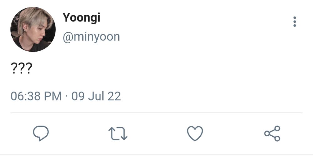 Fake post from Yoongi that reads:
"???" 

(I don't know if it works in alt text but it's just 3 question marks)