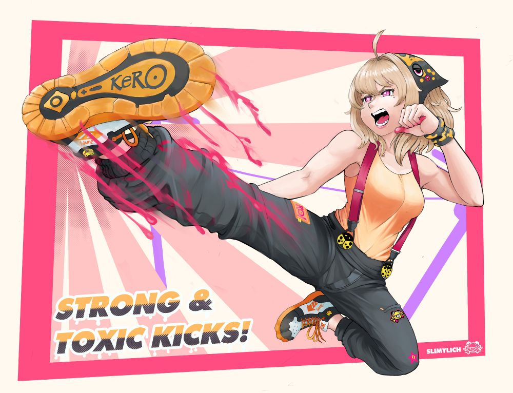 Girl throwing an strong kick