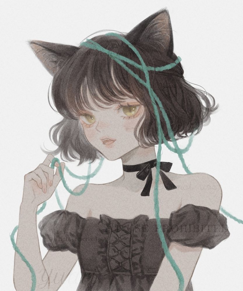 Black cat girl with yarn