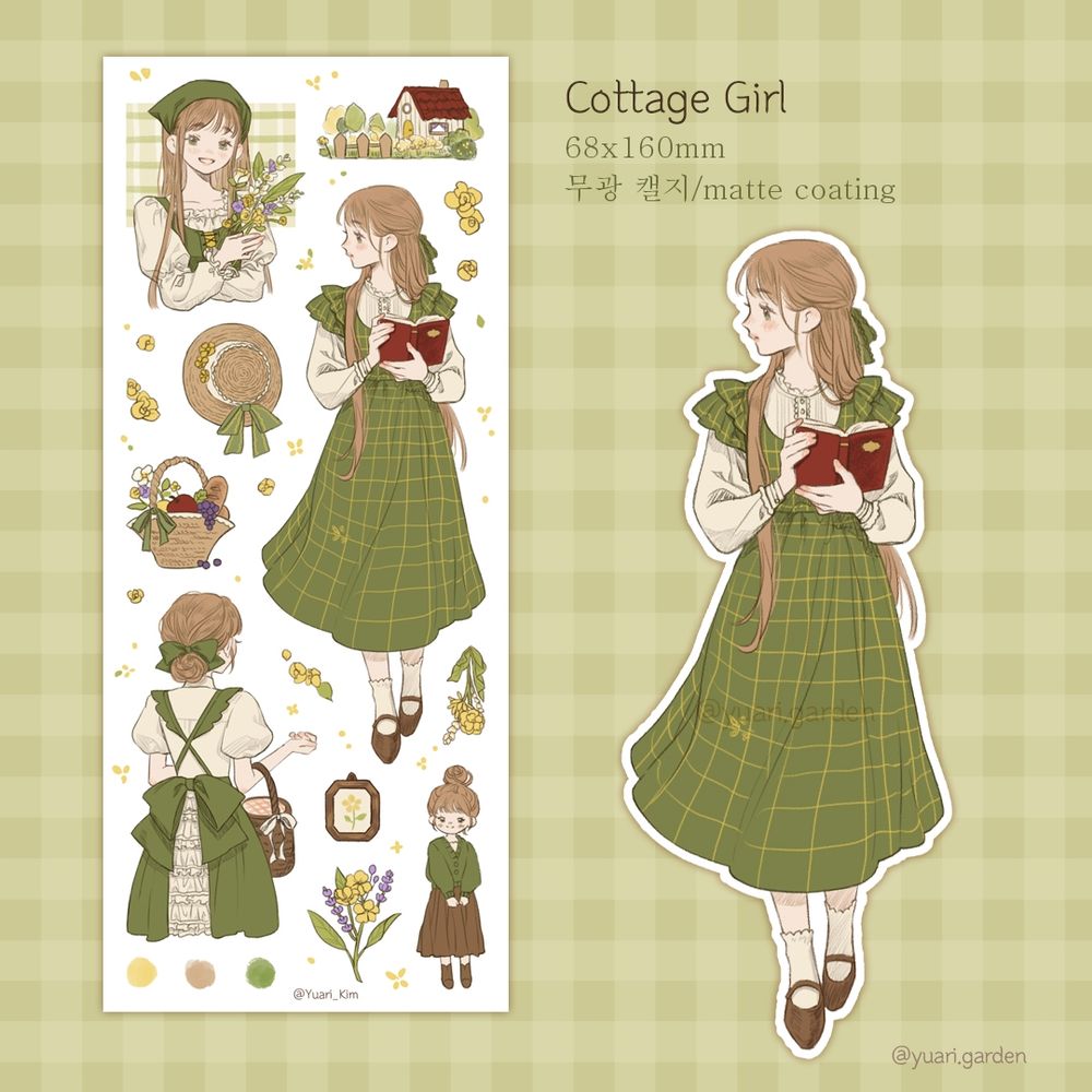 Cottage aesthetic girl in green dress