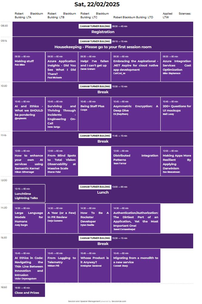 Screenshot of the DDD North agenda as it stands at midday on the 24th January 2025 - 3 slots still to confirm.  Full agenda available at https://www.dddnorth.co.uk/schedule
