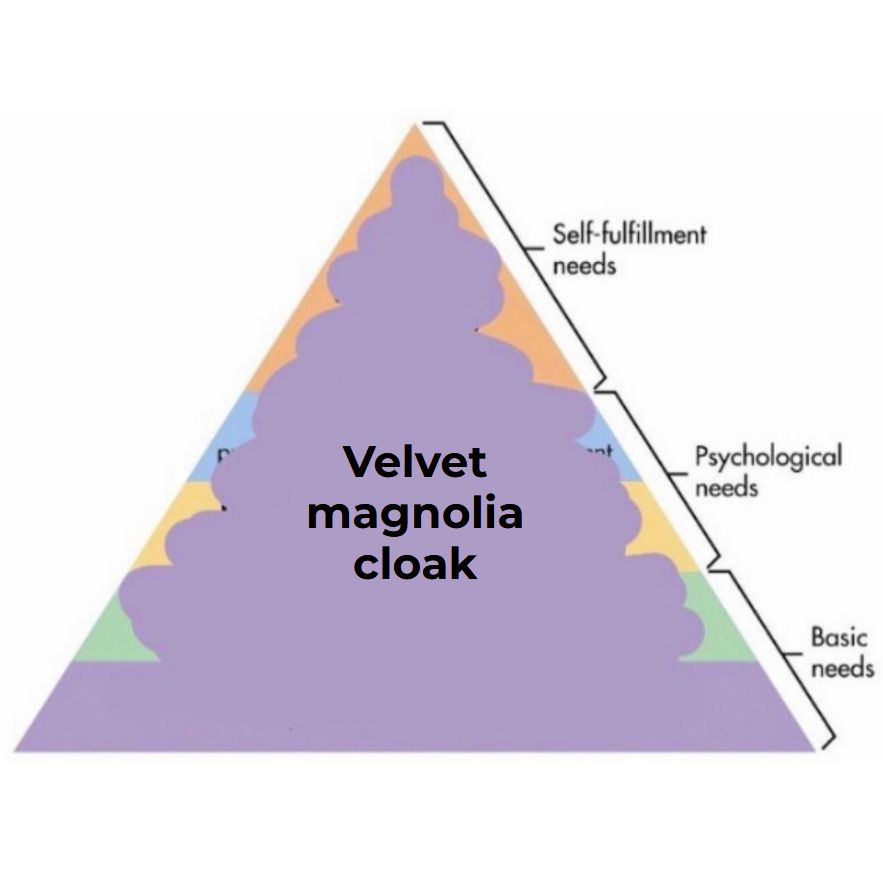 Maslow's hierarchy of needs but the whole thing is "velvet magnolia cloak"