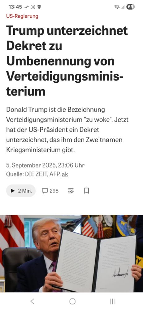 Trump unterzeichnet Dekret. Verteidigungsministerium bekommt Zweitname Kriegsministerium 