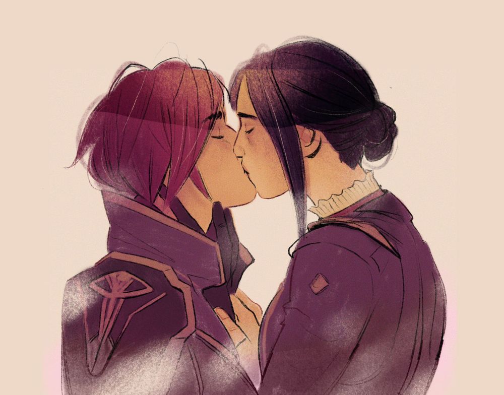illustration of vi and cait kissing, from the show arcane