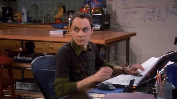 GIF of Sheldon Lee Cooper (played by Jim Parsons) from The Big Bang Theory (Season 1 Episode 9 - The Cooper Hofstadter Polarization 12:33) - Sheldon is trying to explode Leonard's head telepathically and failing