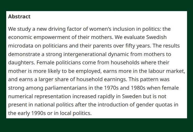 ABJPolS abstract on a study about the economic empowering factor of women's education in Sweden and its impact over generations