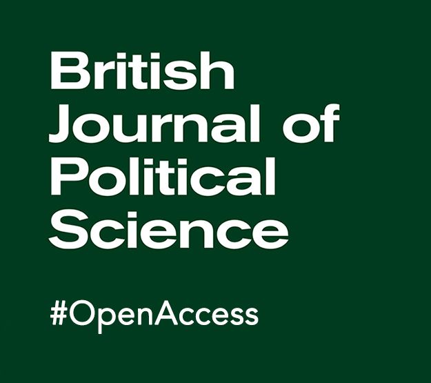 Logo of the British Journal of Political Science displayed in white text on a green background, with the hashtag 'OpenAccess' below.