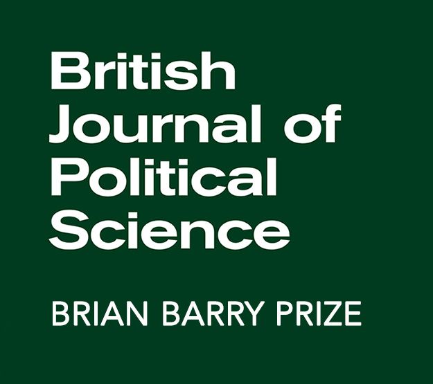Logo of the British Journal of Political Science featuring the white text "Brian Barry Prize" displayed below the journal's name on a green background.