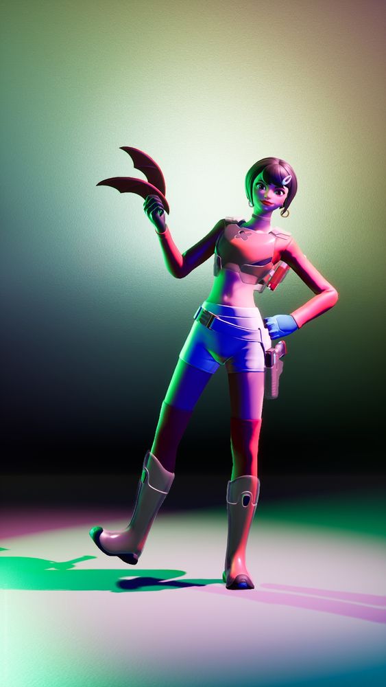 Another shot of Evie X in the Batarang Flourish emote.