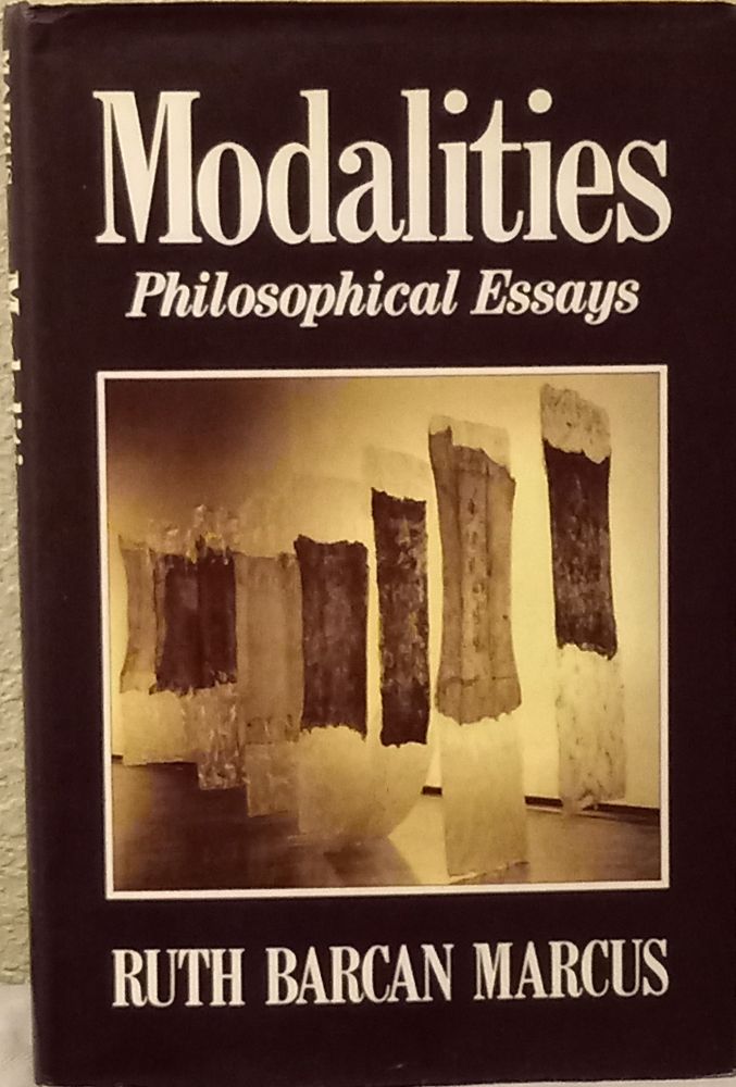 Hardback cover shades of brown, white, and yellowishness (?). Title: Modalities: Philosophical Essays.  Author: Ruth Barcan Marcus. Picture in center square is of installation by Eva Hesse called "Contingent 1969". There are 8 panels cheesecloth, latex, fibreglass; National Gallery of Australia, Canberra. A particular concept from a few of the essays (primary focus logic by a venerable icon & mentor who passed on a little over a decade ago) leads to conceptions, articulation, construction of self distinct from rest of reality concerns the kind of person myself has to be IF there is to be any such person as myself. I can develop the essential attribution of being disposed in character "to act rightly [and not] merely act rightly out of expediency or the like", and of being disposed in mind to distinguish true (or the like) from false (or the like). The essential attribute is not artificial but it is constructed. It's physical property but not a "natural" one in the sense of being wholly individuative of what kind of thing I am. It's "partially definitive" of what kind of person I am. Constructed, not invented arbitrarily, henceforth necessary IF I am to be the kind of person I am. "Philosophical", not "natural", in that it involves choices about best way to live.