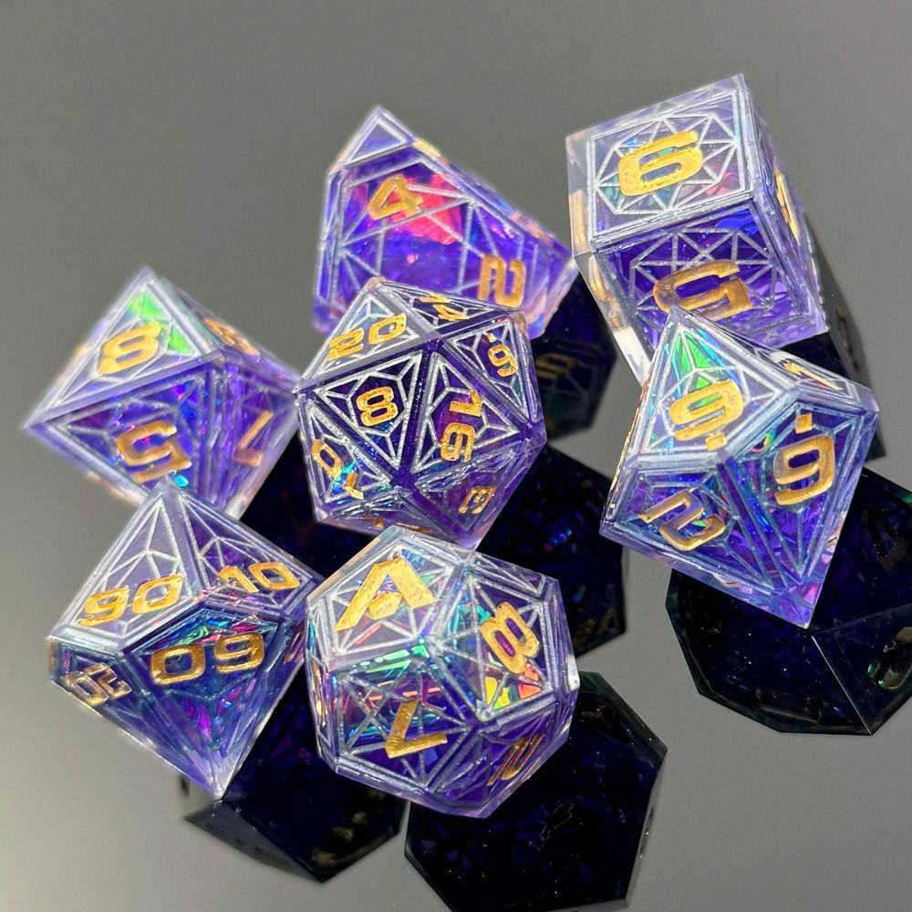 Umbral Cathedral—deep and mysterious, with a rich purple inner core, complimented by a silver lattice and lustrous gold numbers.