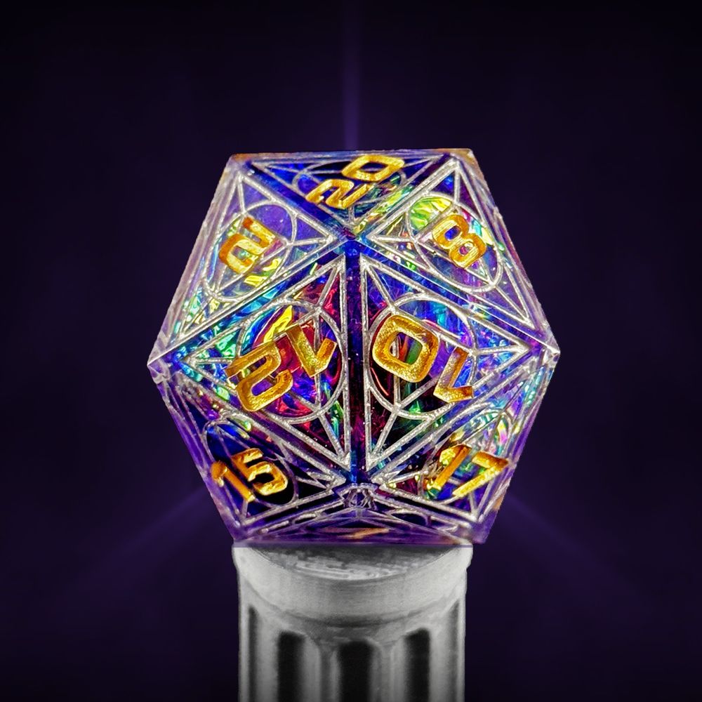 Umbral Cathedral—deep and mysterious, with a rich purple inner core, complimented by a silver lattice and lustrous gold numbers. 