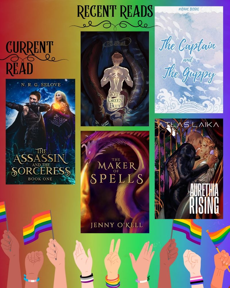 Slide 1:
🗡 The Assassin and the Sorceress - N.R.G Selove
🐉 Red Green Blue - P.S. Shai
⚓️ The Captain and the Guppy - Noah Bodie
✨️ The Maker of Spells - Jenny O'Kell
🚀 Aurethia Rising - Atlas Laika