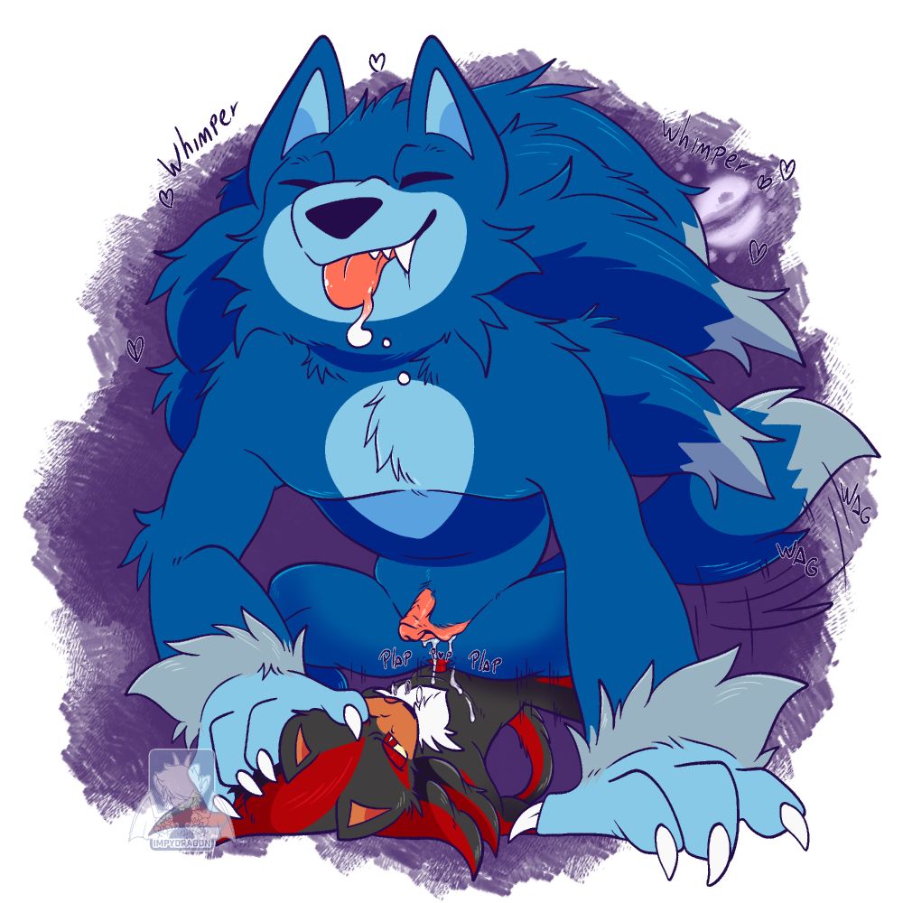 smut art of sonic and shadow, from sonic the hedgehog. Sonic is in his werehog form, he sits on top of shadow, pinning the dark hedgehog under him, while riding him. Shadow's knot pops into his asshole, while his pussy drools all over shadow.