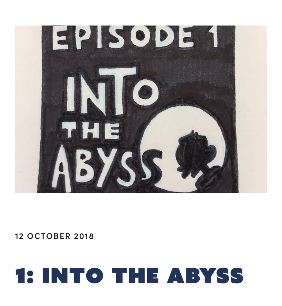 The episode image for Crowley Time Episode 1: Into the Abyss, as it appears on the show’s website. The episode image features Tom Crowley’s head peering into a big hole. 
