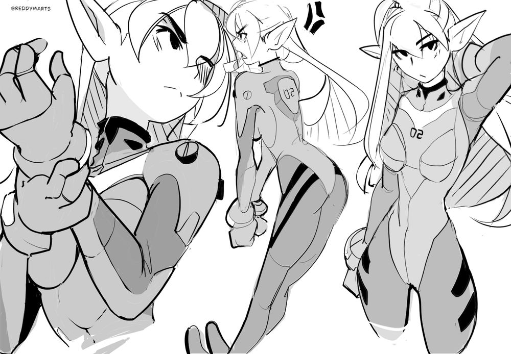 Some more sketches of Azura ( my OC ) but now, wearing Asuka plugsuit